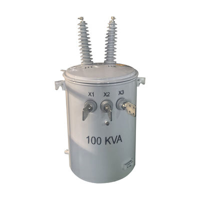 100kva واحد المرحلة القطب الكهربائي مثبت نوع التوزيع محول زيت غمر 24.9KV إلى 240V