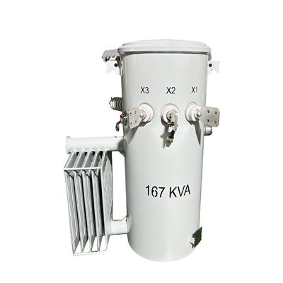 167Kva واحد مرحلة قطب مثبت المحول CSP نوع التوزيع السائل المملوء 100Hz 4160V إلى 480V FR3