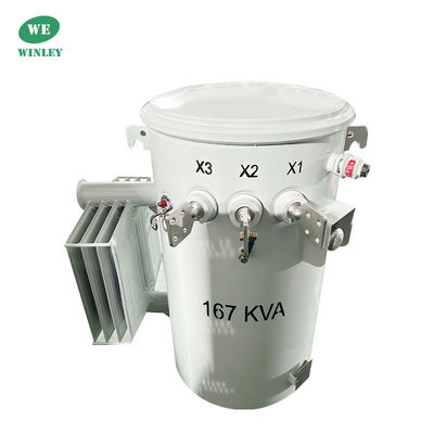 CSP نوع 167Kva عبارة عن محول واحد مرحلة مثبت على قطب توزيع 4160V غمر بالزيت ANSI IEEE CSA Standard 100Hz