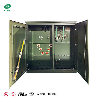 محول كهرباء مثبت على وسادة ثلاثي الأطوار معتمد من UL/CUL بقدرة 3750 كيلو فولت أمبير، جهد 12.47 كيلو فولت إلى 480 فولت لتوزيع الطاقة بجهد متوسط